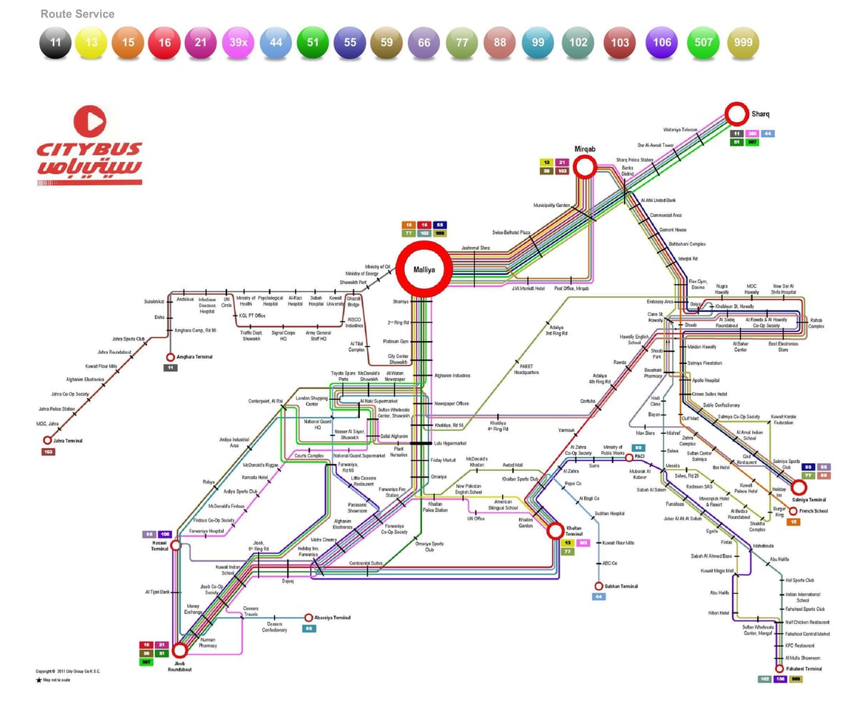kuwait kptc autobús mapa de rutes